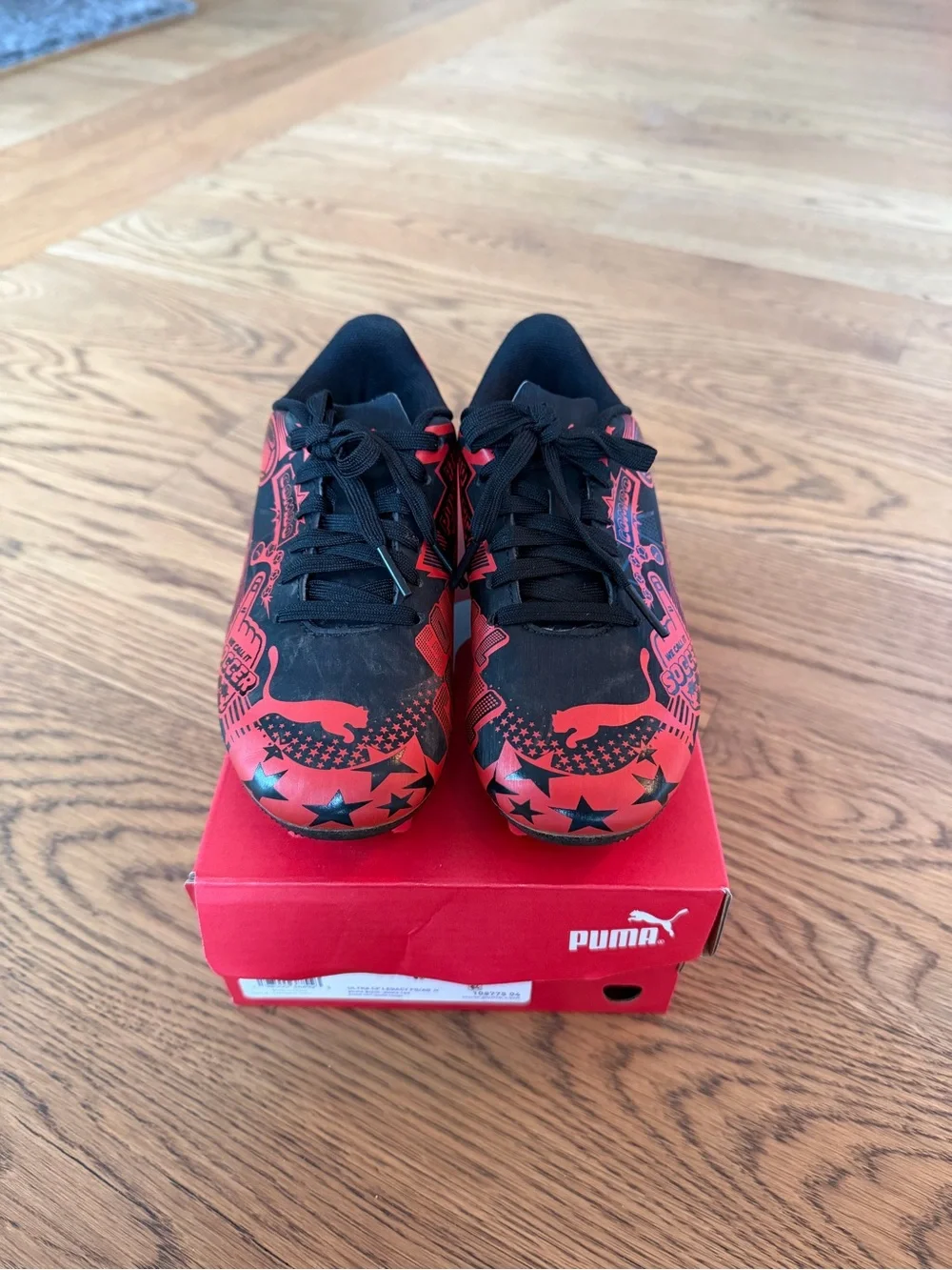 Puma Black & Red Boys Soccer Cleats with Graphic Print